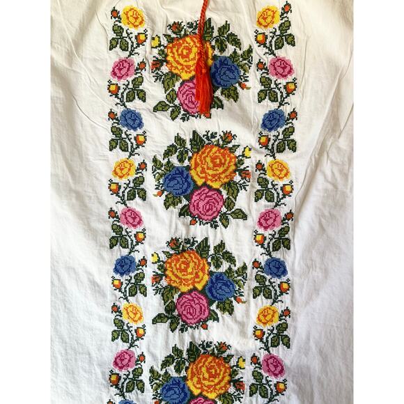 Durga Women Dress size M White See Through Floral Embroidery KneeLength Summer - Picture 9 of 10